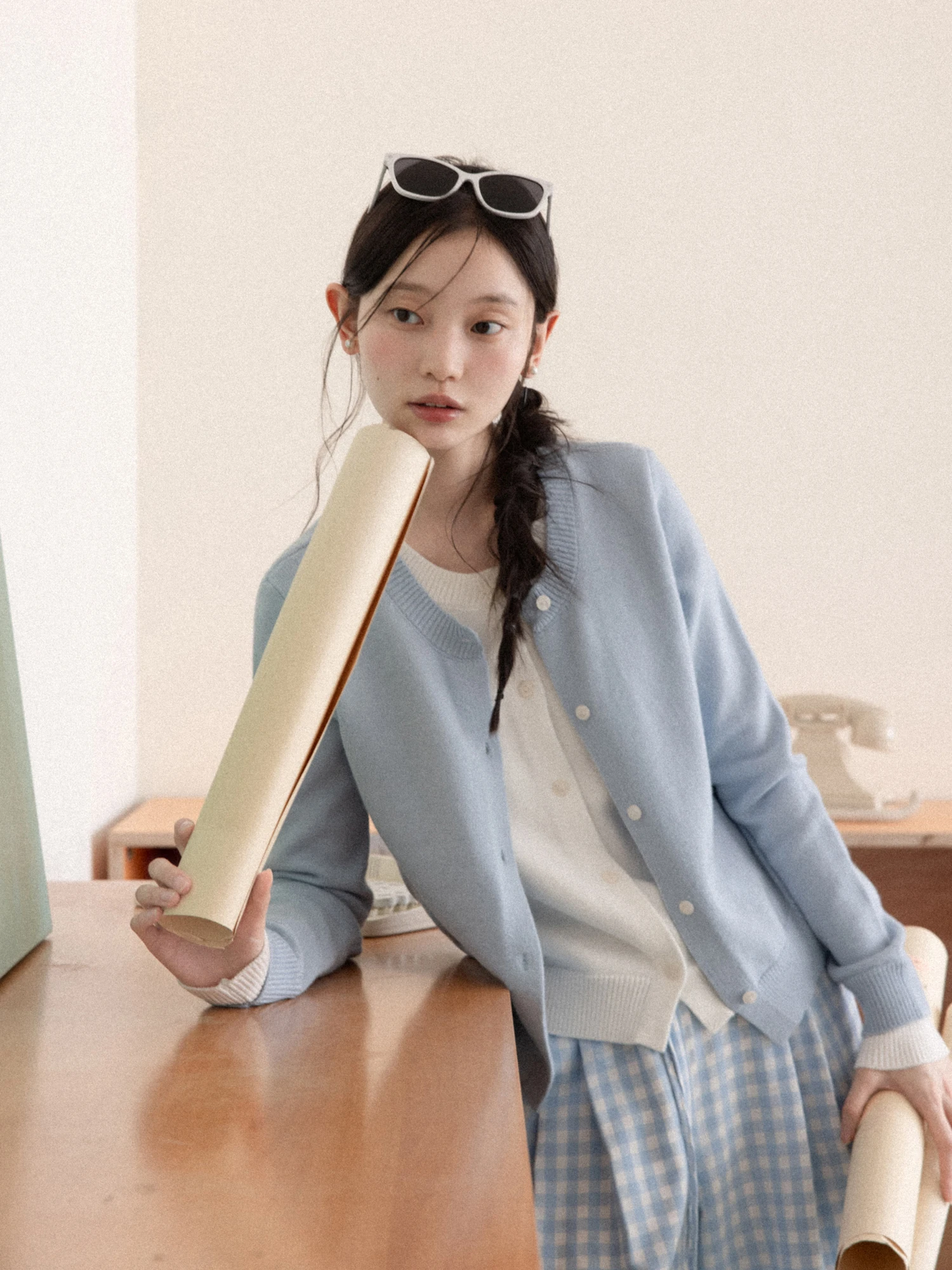 

Blue Knitted Sweater Fake Two-Piece Women's Faion Slimming Korean Sle Spring Season Versatile Soft Medium Gauge Knitwear