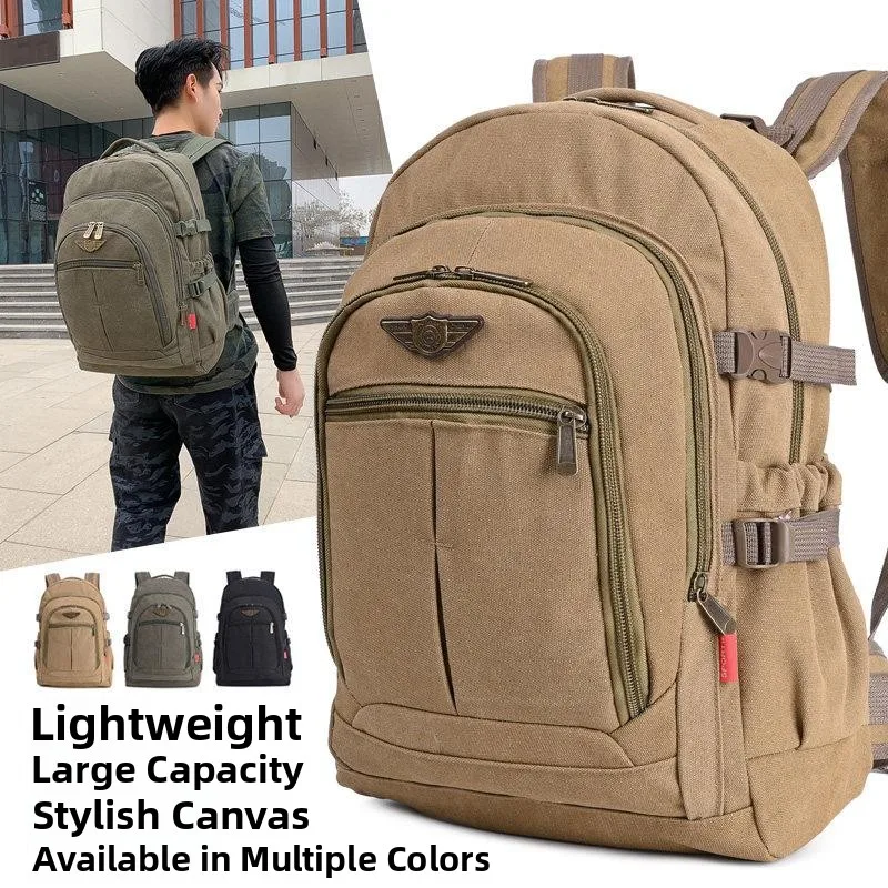 Men's Large Capacity Canvas Backpack Double Shoulder Bag Commuting Tote Durable Polyester Fiber Youth Soft Backpack