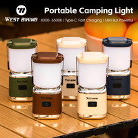 WEST BIKING Mini Camping Lights Portable Type-C Charging Atmosphere Tent Lights With Hook Highlight LED Outdoor Camping Lantern