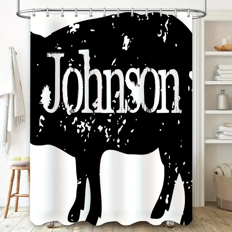 Personalized Farmhouse Chic: Custom Name Pig Silhouette Shower Curtain for a Rustic and Unique Bathroom Décor
