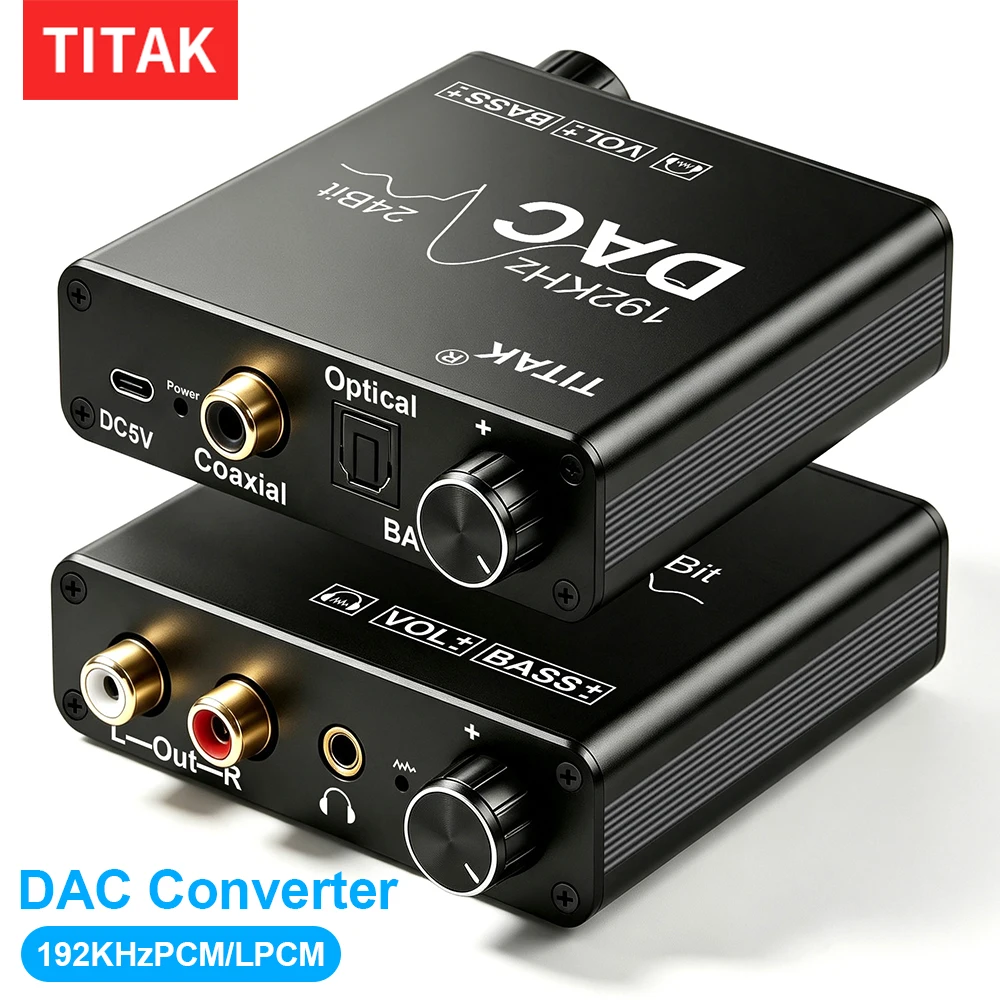 Audio Converter DAC Digital to Analog with Optical Cable Headphone Amplifier DAC Decoder for TV DVD PS4 RCA L R HiFi USB Power