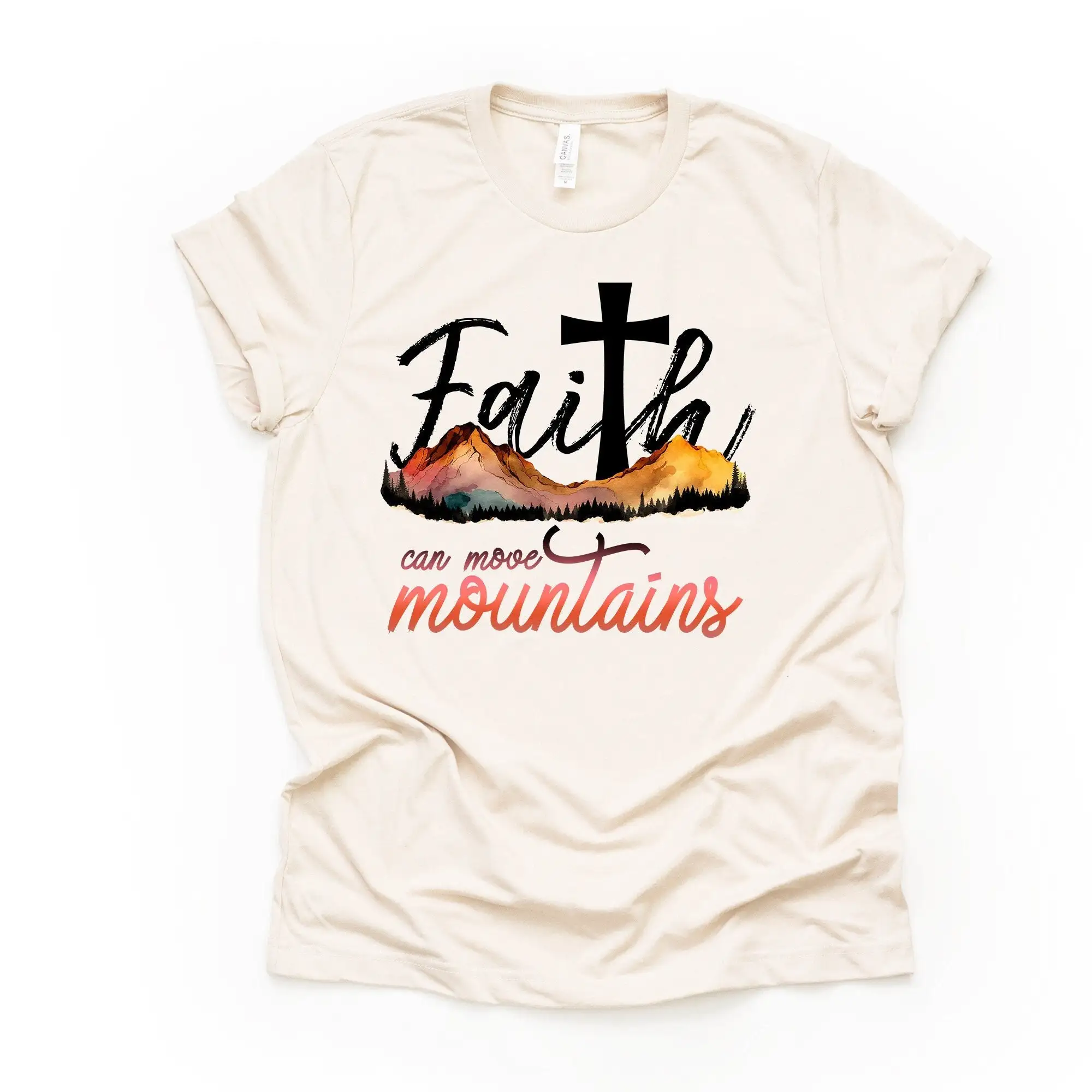 Кристианская футболка, красивая сцена гор, вера может двигаться, горы, дизайн премиум, унисекс, 6 цветов на выбор