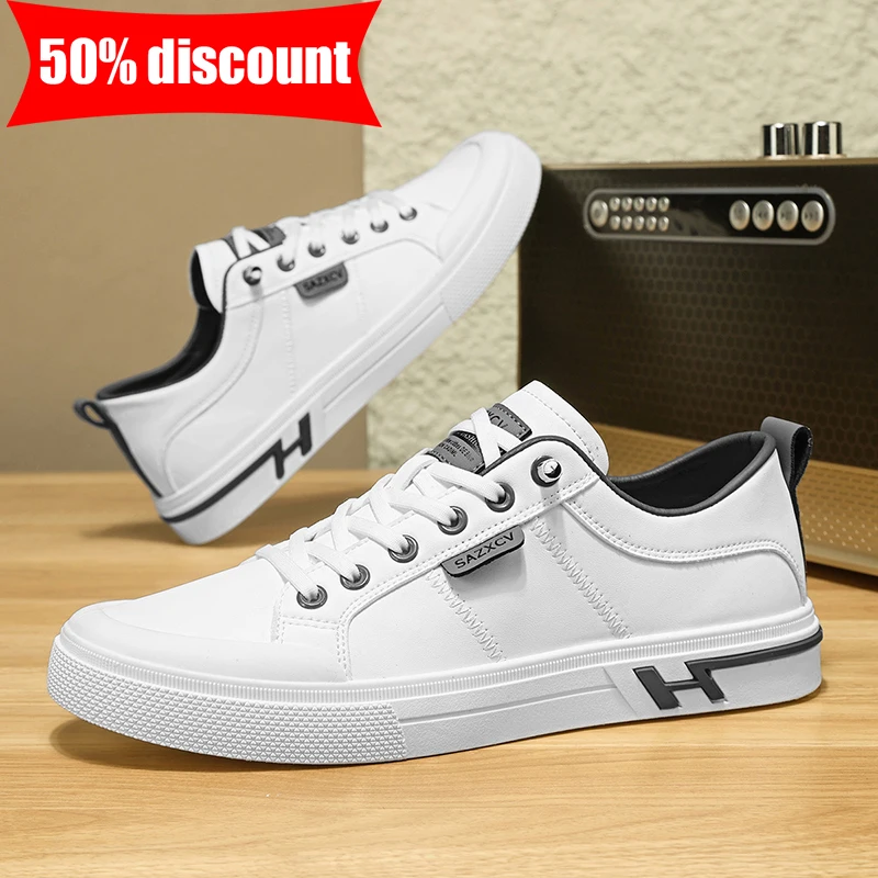 

Мужские кеды из высококачественной дышащей искусственной кожи, белые, модные, повседневные, для улицы, на плоской подошве, для ходьбы