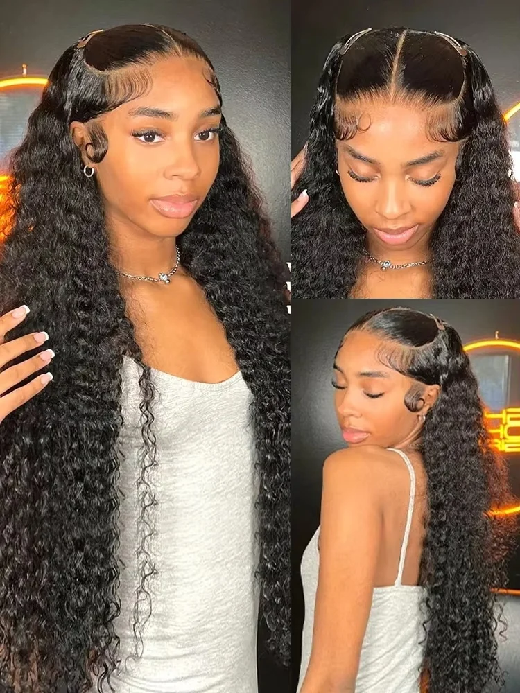 40-calowe głębokie fale 13x4 13x6 Lace Frontal Wig Glueless Human Hair Wig Brazilian PrePlucke Water Curly 360 HD Lace Front Wigs 250%