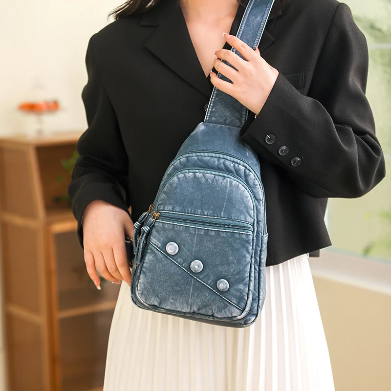 Bolso de pecho para mujer, bandolera informal de cuero PU, resistente al agua, 2023