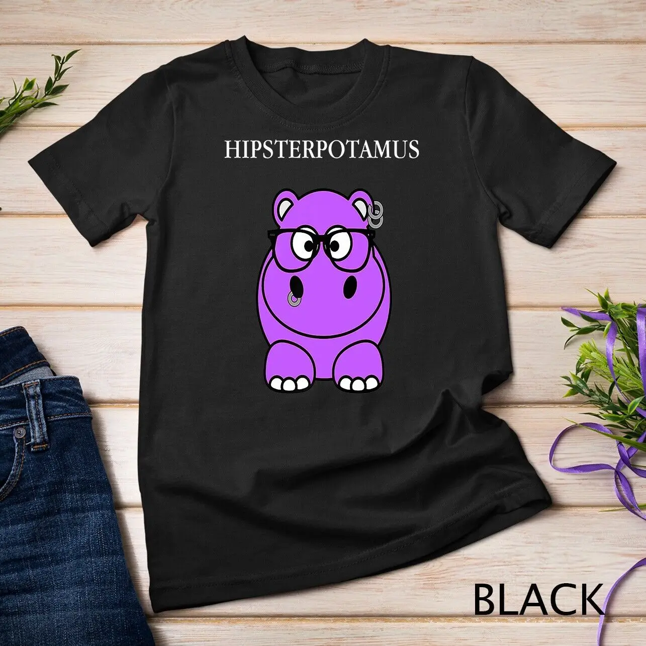 Hipsterpotamus Hippo Funny Animal Hipster Millenial Premium Unisex T-shirt