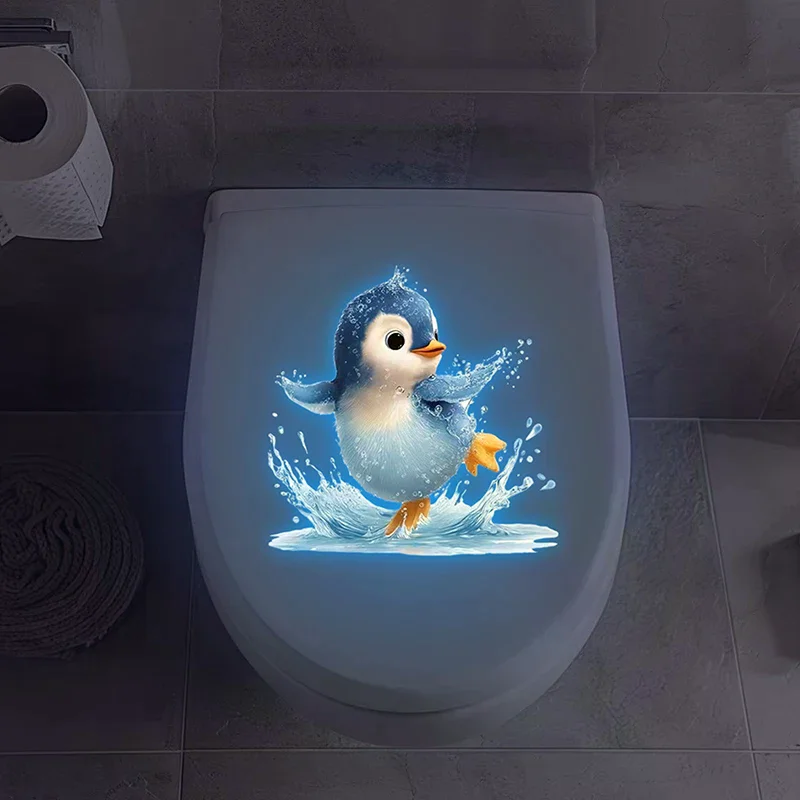 Glow-in-the-Dark Penguin Toilet Sticker Bathroom Decal Self-Adhesive Removable Luminous Wall Sticker Home Decoration