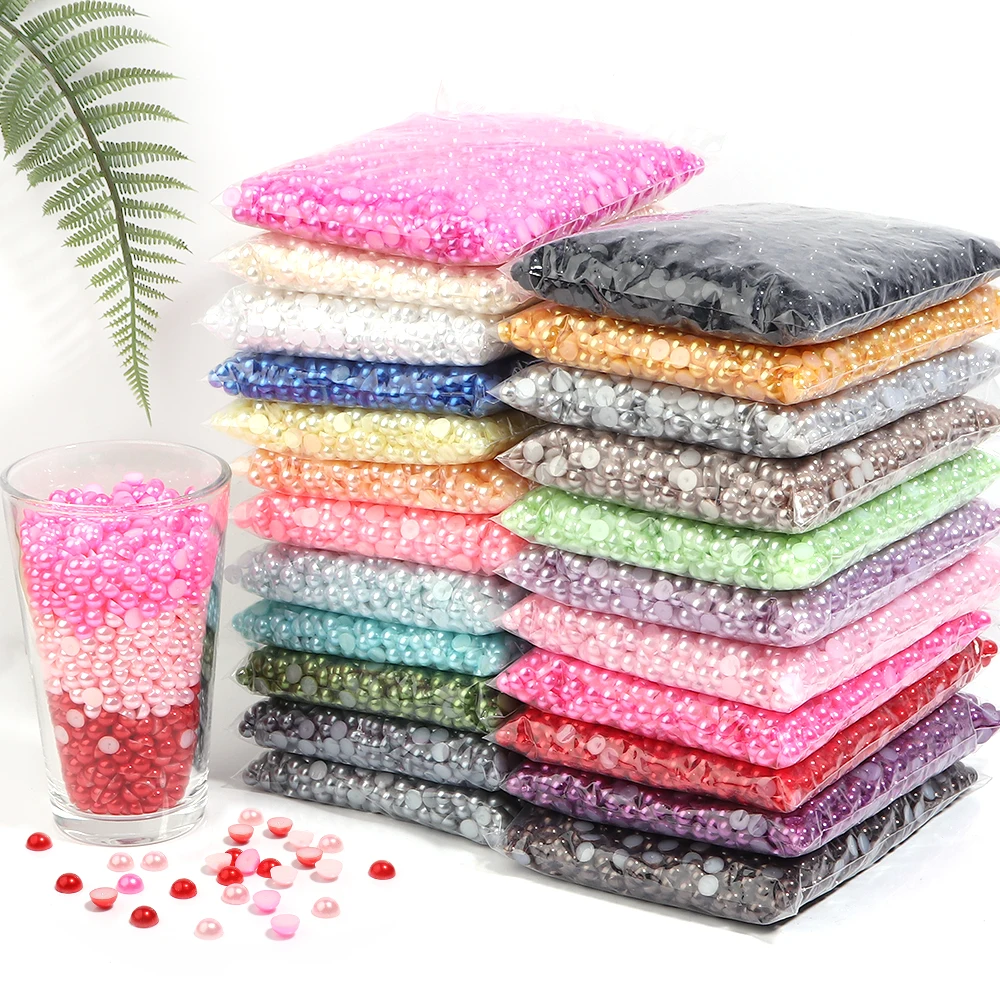 50-500Pcs/Lot 2-14mm Imitation Pearl Plastic Beads Half Round Flatback Loose Beads For DIY Crafts Nail Art Ornament Accessories