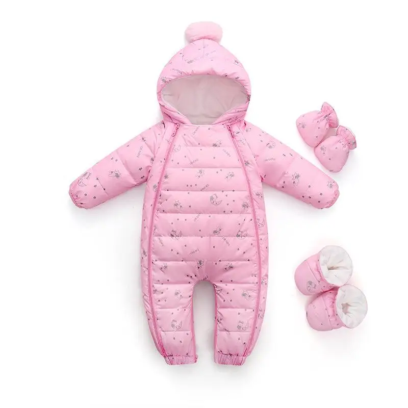 2024 Baby Long Sleeves Jumpsuit Thickened Hooded Print Newborn Outdoor Romper Warm Fashion Girl Boy Boutique Down Jacket Rompers