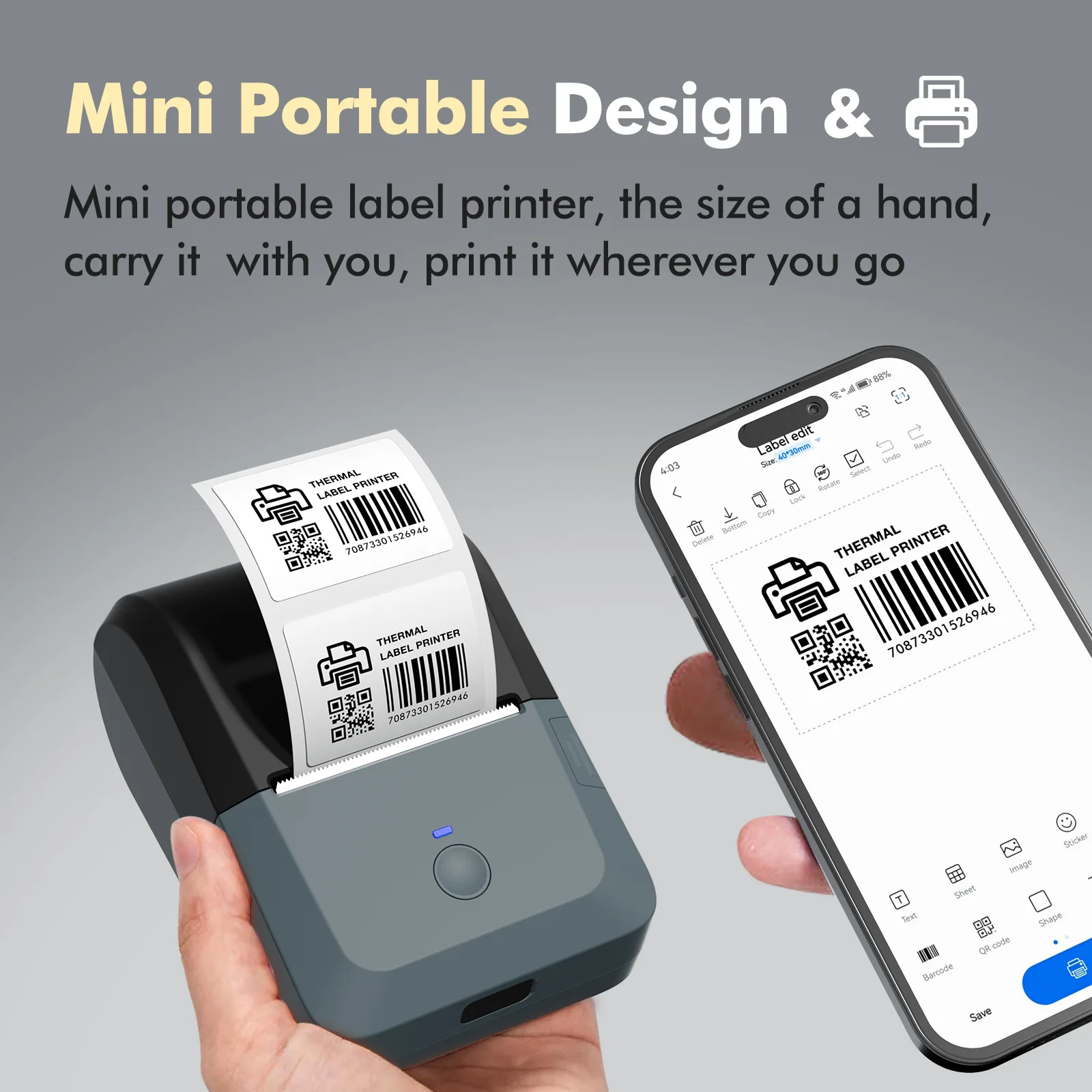 Home Label High Speed Printer Thermal Sticker Bluetooth Portable Super Price Goods Price Tag Barcode Cross-border