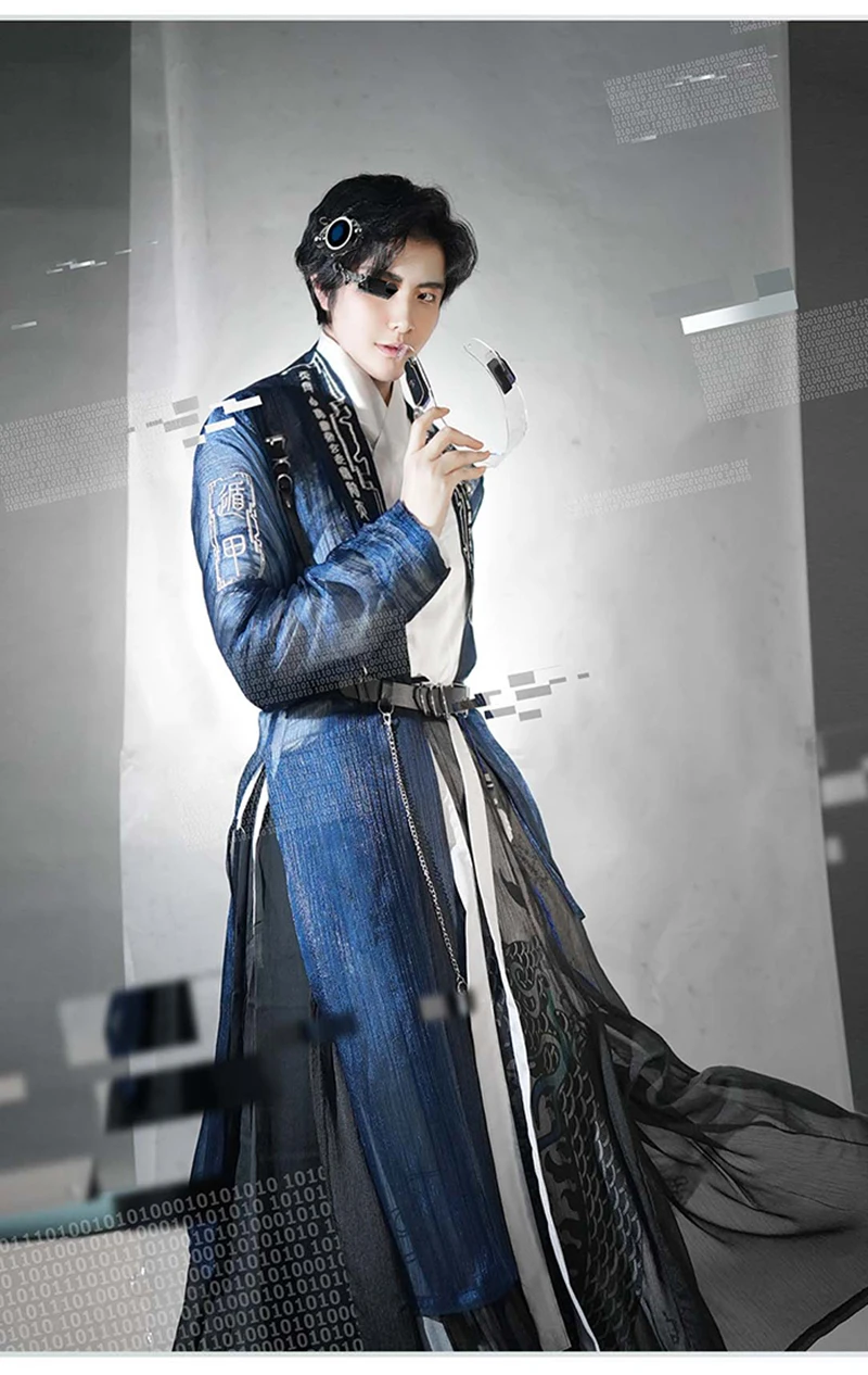 Gradient Blue Hanfu Men&Womne Ancient Chinese Hanfu Black Set Halloween Cosplay Costume Hanfu Jacket For Men Women Plus Size 3XL