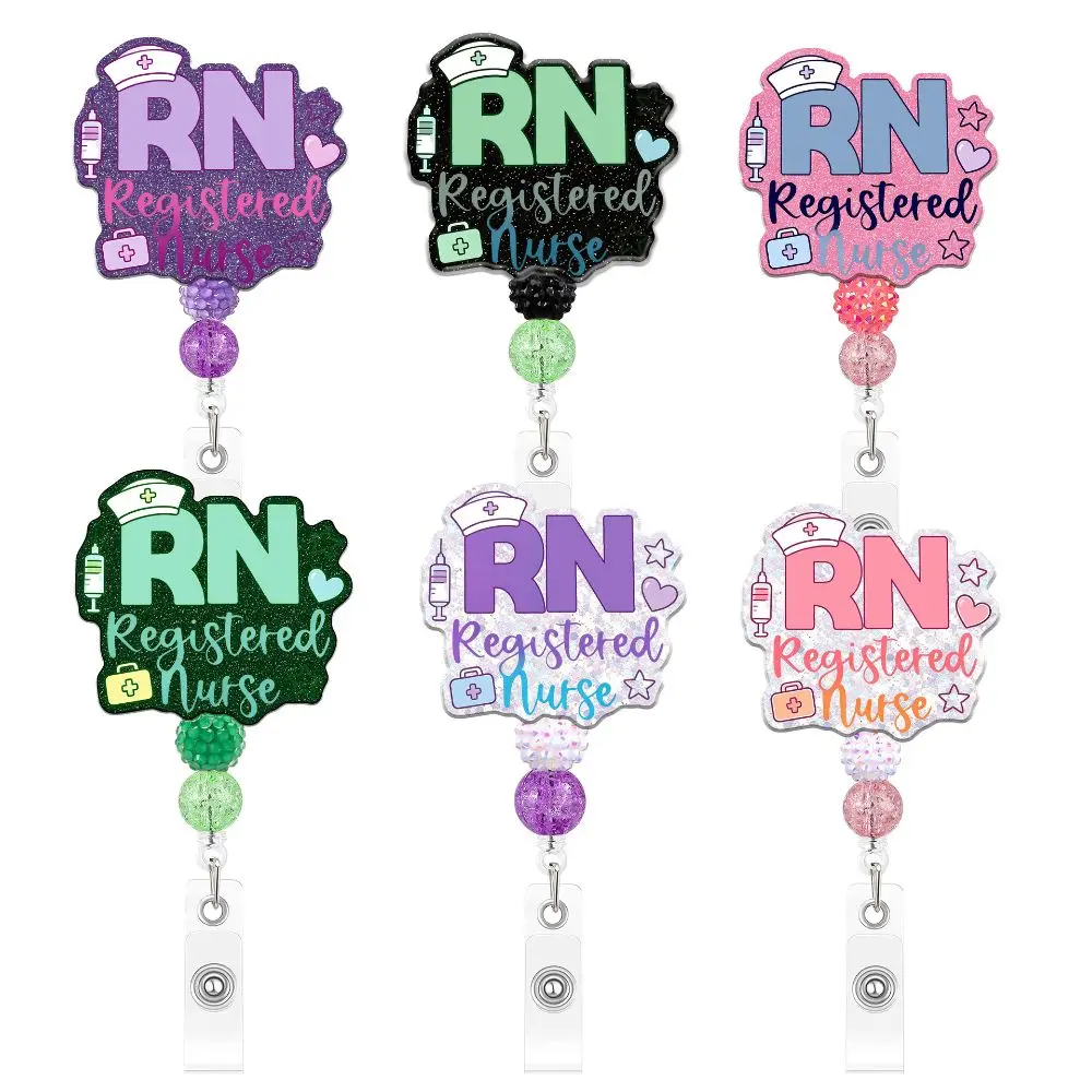 Delicate Beaded Craft Nurse Badge Reel Retractable Structure Lightweight Fun Pull Reel Accessory Steady Hold Practical