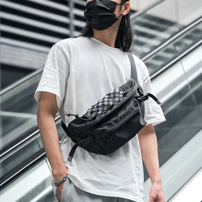 

MOYYI Trendy Plaid Mesh Men's Chest Bag Multifunction Utility Waterproof Sling Bag Outdoor Sports Travel Portable One Strap Bag