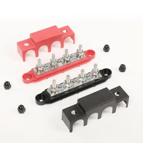 1 Set Positive Negative M8 M10 Bus Bar Terminal Battery Power Distribution Block With Cover 12V 24V 48V 250A For Boat RV Truck 10 best sales 12v terminal - №3