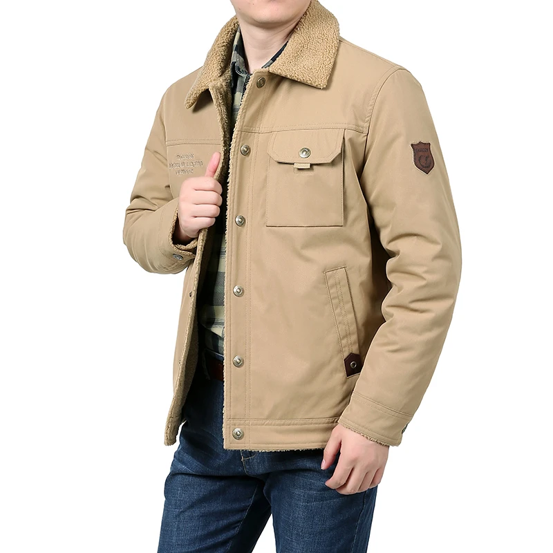 

Men's Winter Thick Wool Jacket New Fleece Warm Parkas Casual Windproof Coat Men Autumn Outwear Outdoor Fur Collar Washed Jacket
