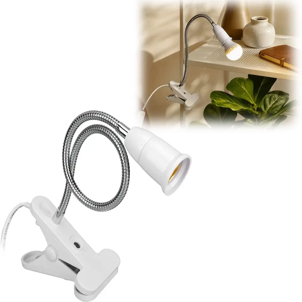 360-Degree Adjustable Clip Lamp Holder Clip-On Inline Switch Clamp Light Fixture Flat Plug Iron Neck Plant Grow Light Holder