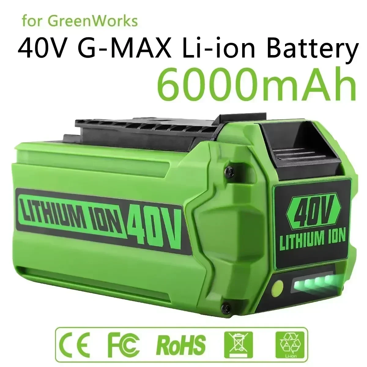 GreenWorks G-Max 40v 6ah Batería de iones de litio de repuesto para cortacésped, herramienta eléctrica compatible con equipos de jardín Greenworks
