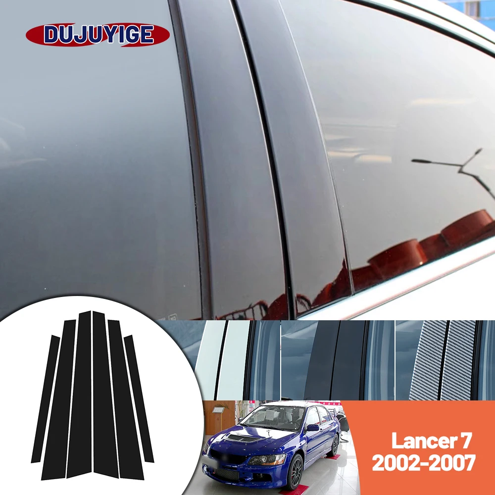 Bright black carbon fiber door and window B C Pillar sticker suitable For Mitsubishi Lancer 7 2002-2007 2003 2004 2005 2006