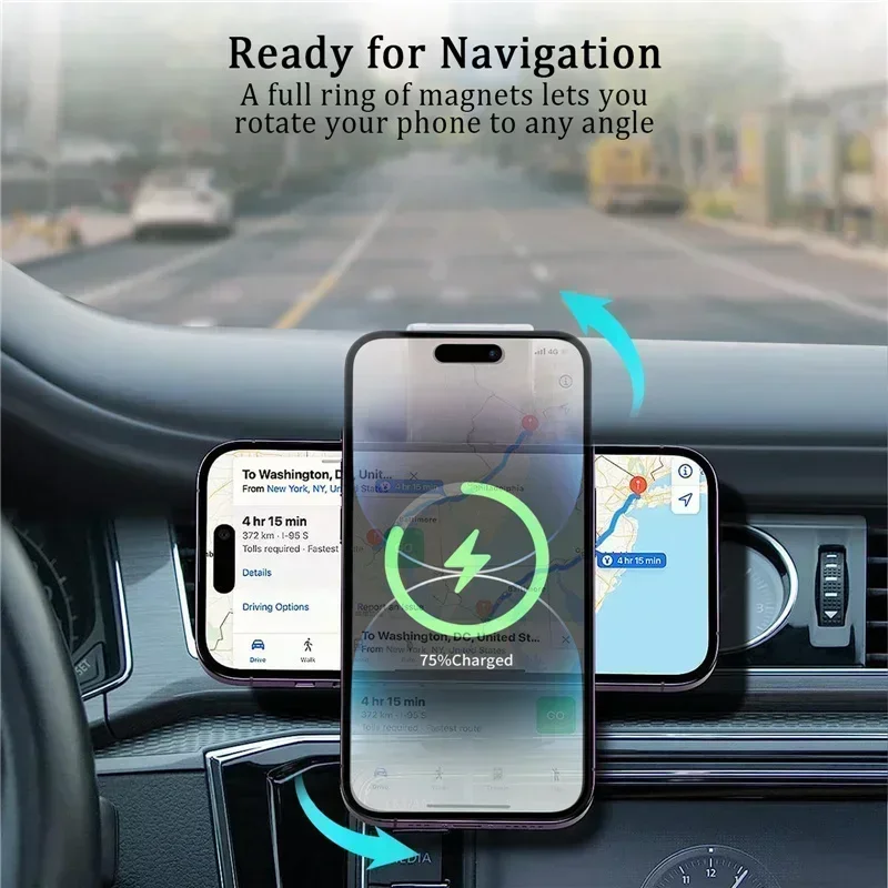 Car Magnetic Wireless Charger Adhesive Style Adjustable Dashboard Phone Chargers For Magsafe iPhone 16 15 14 13 12 Fast Charging