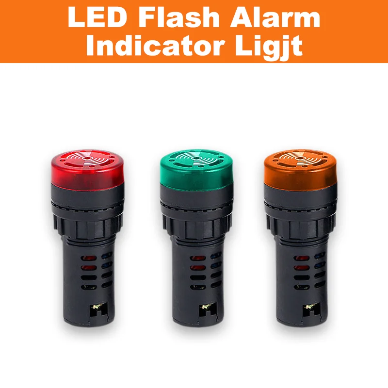 AD16-22SM 16mm 22mm LED Signal Light 12V 24V 110V 220V Active Buzzer Alarm Indicator Red Green Orange Beep Sound Alarm Indicator