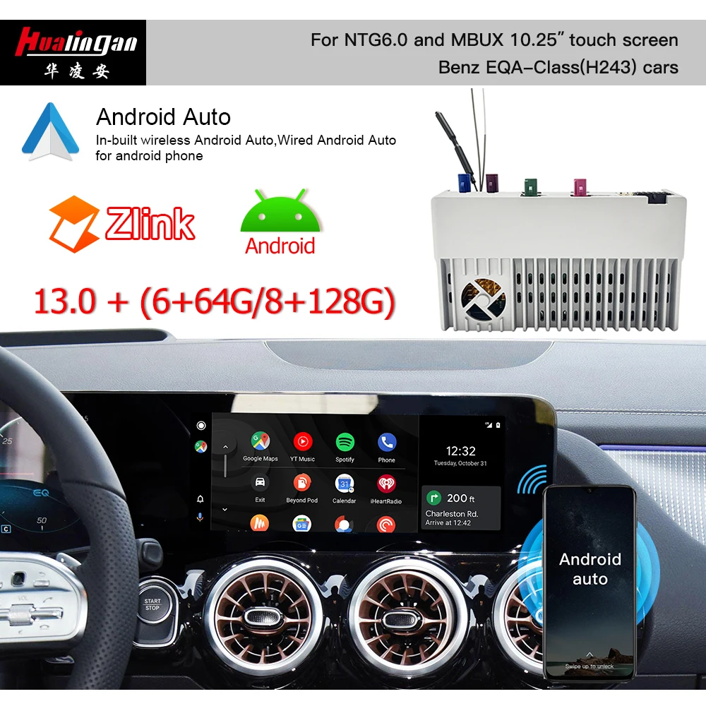 

Hualingan Wireless CarPlay adapter for Mercedes 10.25 "EQB x243 ntg6 mbux Magic AI box radio navigation update multimedia system