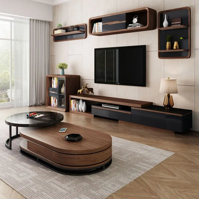 

household living room Chinese coffee table living room household small apartment simple round tempered glass combination modern