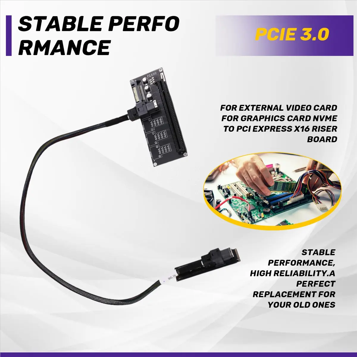 Dynamic NVMe M.2 NGFF to PCIe 3.0 X4 X16 Riser Card for External Video Card Graphics Card NVME to PCI Express X16 Riser Board