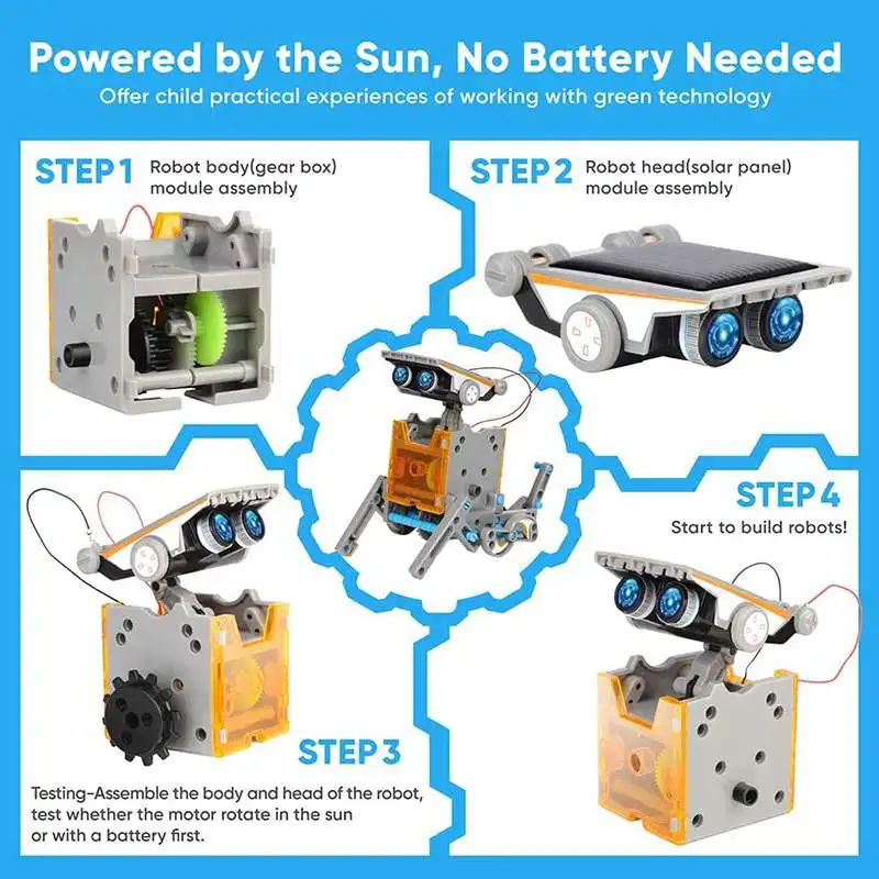 Kit de ciencia de Robot con energía Solar 13 en 1, bloques de construcción DIY, juguetes educativos creativos, juguetes de vástago para niños, Kit electrónico DIY