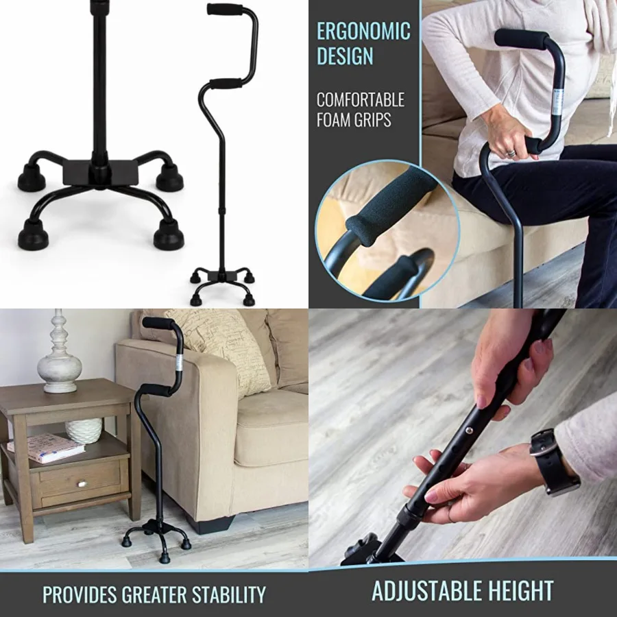 

Quad Walking Cane, Sit To Stand Walker, Adjustable Canes for Men, Canes for Women, FSA HSA Eligible with Quad Base, Foam Handle