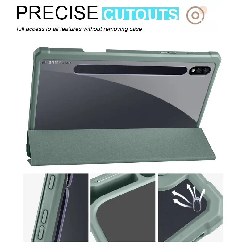 Per Samsung Tab S8 S9 Plus Ultra Custodia S7 FE A9 A8 A7 Lite Flip Cover Trasparente Antiurto Supporto Cavalletto Custodie per tablet in pelle intelligente