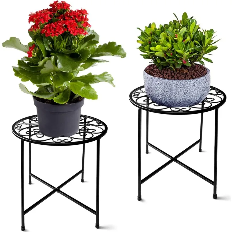 

Plant Stand Indoor Outdoor, 2 Pack 15" Tall Flower Pot Stand, Round Metal Corner Plant Stand for Flower Pot, Rustproof Flower