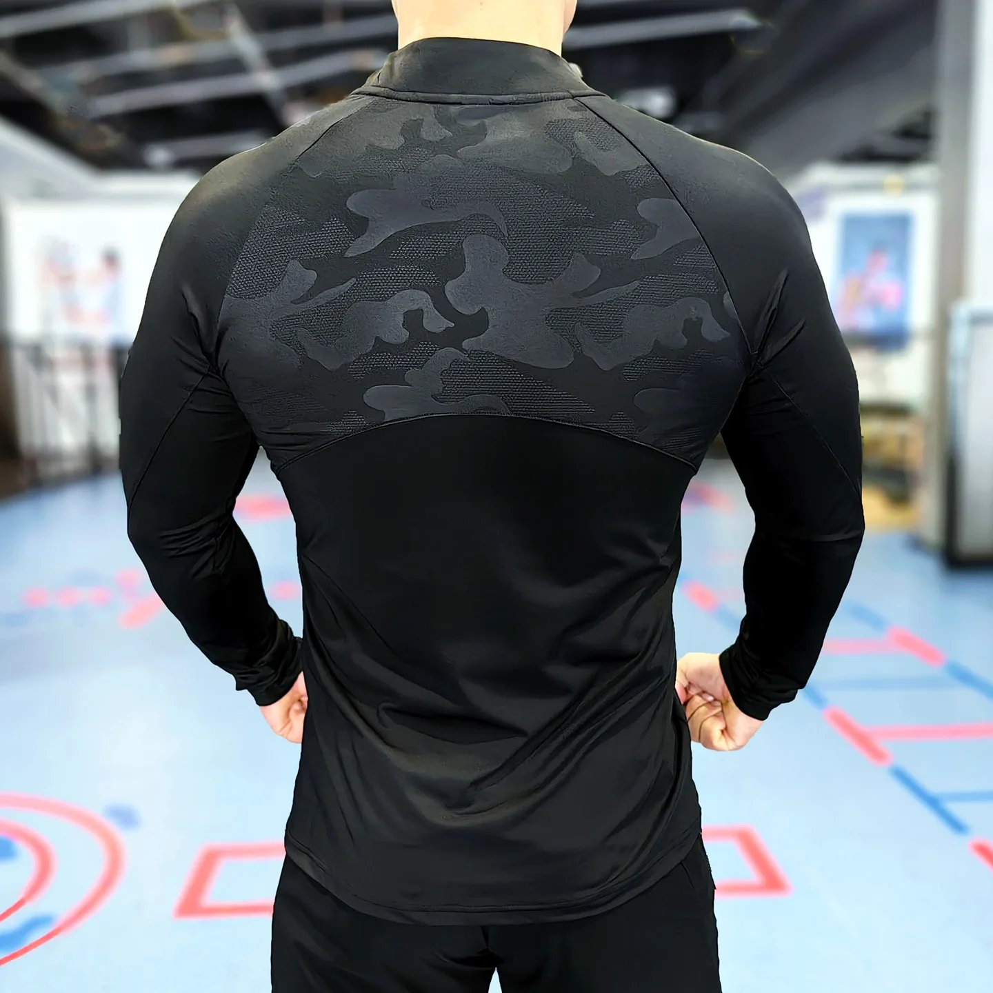 Gym Fitness Stand-up Collar Sports Long Sleeve T-shirt Men Running Training Clothes Elastic Quick-drying Breathable Slim-fit Top