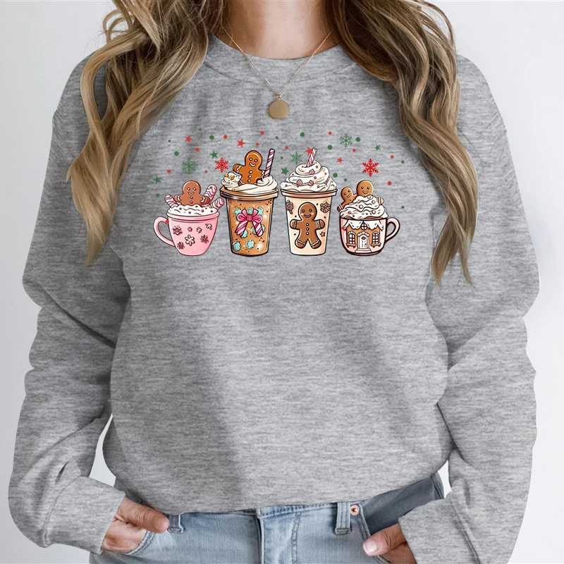 Pink Gingerbread Coffee Christmas Hoodie Women\'s Sportswear Harajuku Street Oversized Christmas New Street Y2k Top Men Clothing