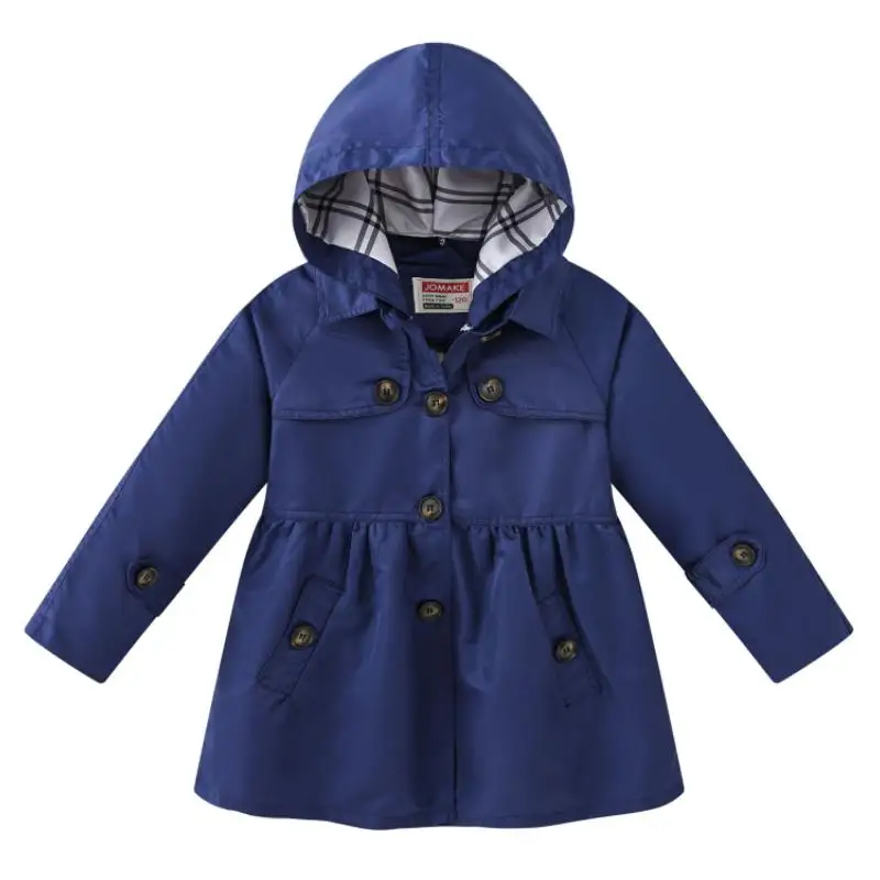 2024Spring Autumn Girls Coat solid color Detachable Hat Long Style Hooded Sweatshirt For Kids 4-12Y Children Windbreaker Jacket