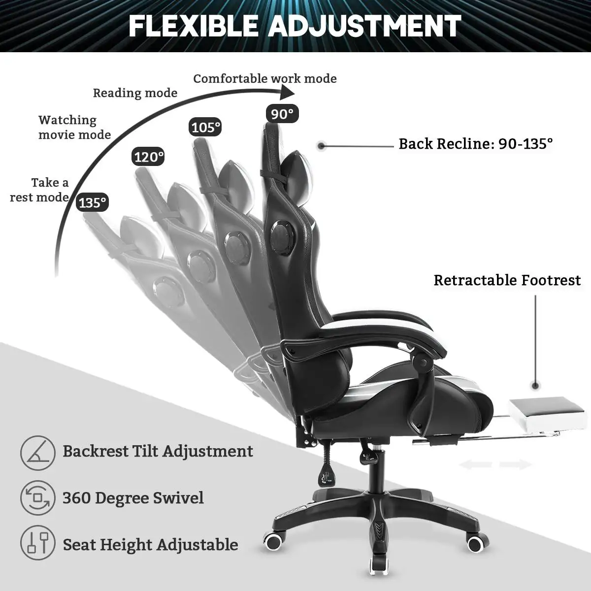 Racing Gaming Office cadeira com pés, massagem trabalhar e estudar