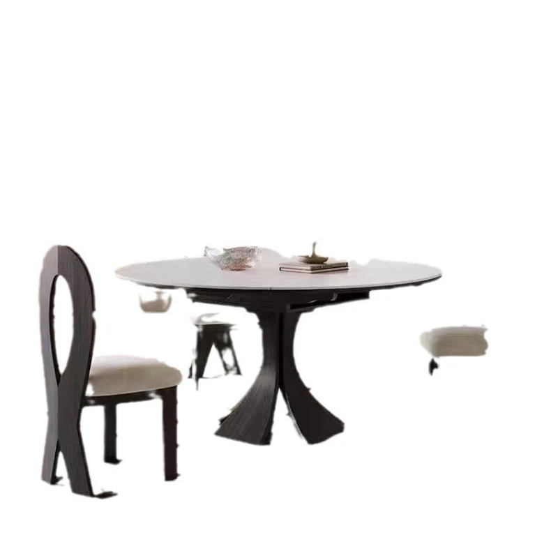 

French retro Italian minimalist antique furniture, solid wood retractable rock slab dining table