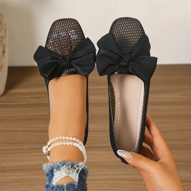 2026 New Hot Salt Bow Decor Hollow Out Women's Flats and Loafers Fashion Solid Color Soft Soled Casual Women Shoes Сабо Женские