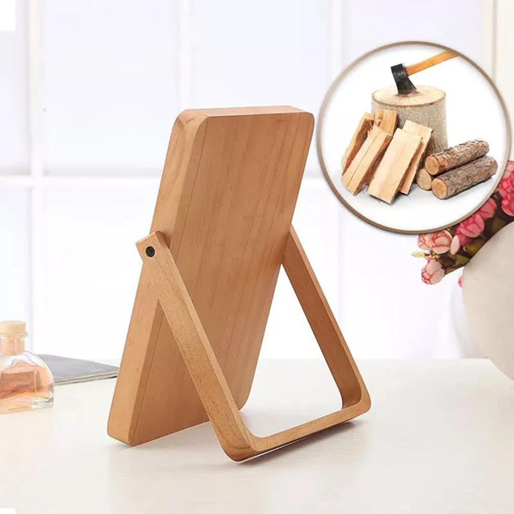 

Wooden Frame Glass Makeup Mirror Desktop Vanity Foldable Dressing Table Clear Durable Angle Adjustable Travel Size Desk Mirror