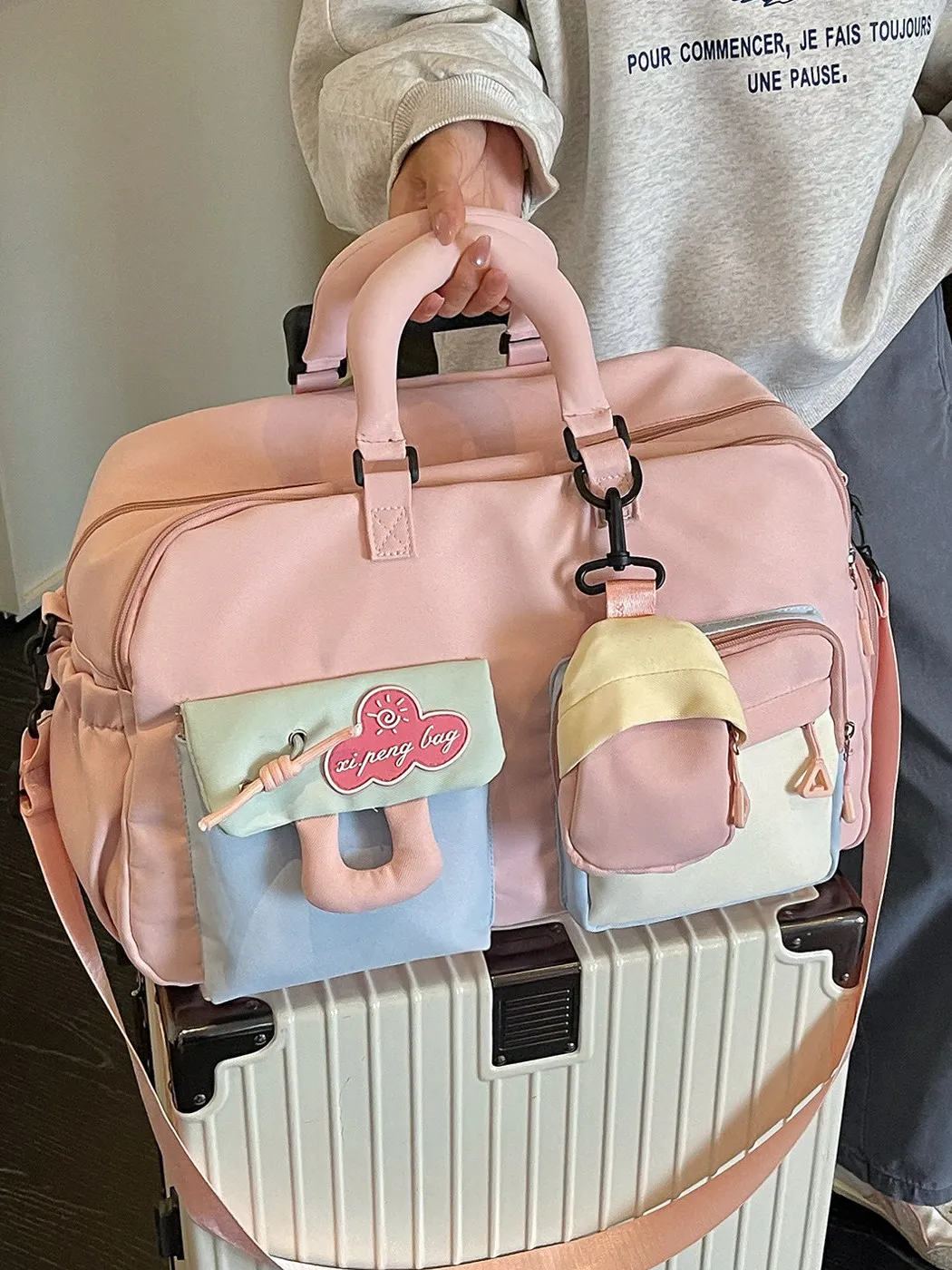 korean-japanese-style-large-capacity-color-block-travel-bag-women's-handheld-short-trip-business-bag-lightweight-storage-fitn