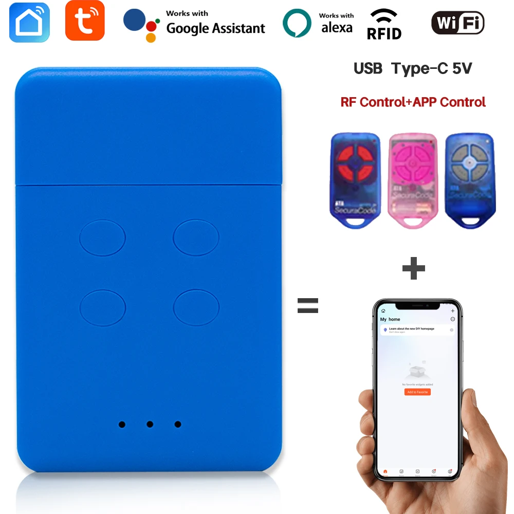 1-10pcs Smart ATA PTX-4 WiFi Remote Control Garage Door Opener Tuya 433.92MHz Rolling Code Transmitter USB 5V RF Bridge Alexa