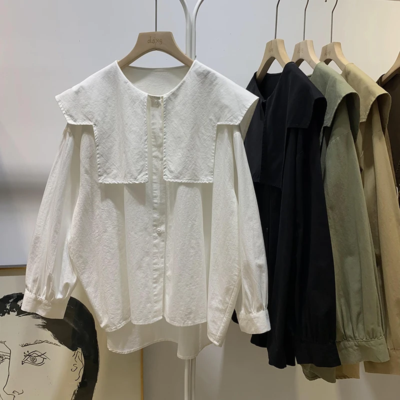 Csa Fena Solta com Gola ande, Estilo Coreano Moderno, Manga Longa, Aboa, Casual e Doce, Coleção Primavera