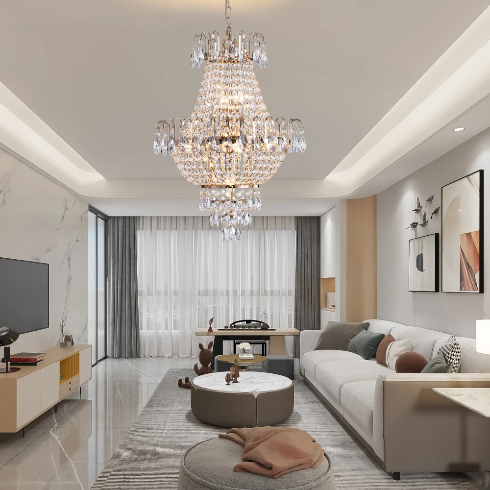 Gold Crystal Chandeliers Large Luxury High-end Home Decor Ceiling Lighting Living Room Dining Room Bedroom Hallway