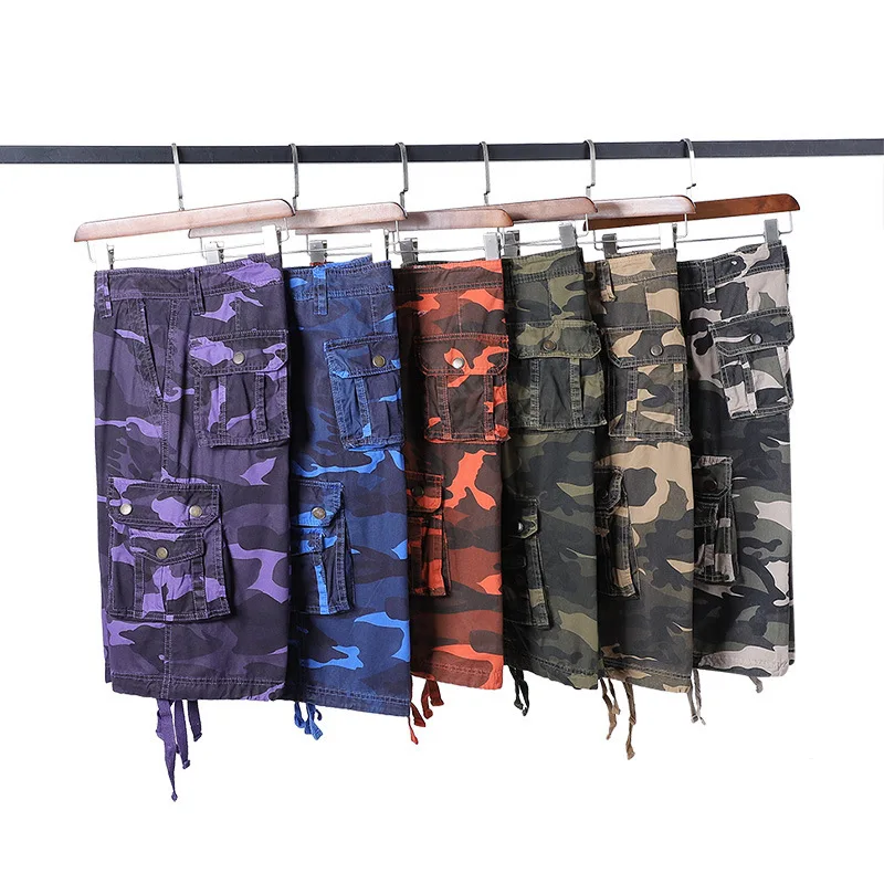 Summer Camo Multi-Pocket 7/10 Cargo Shorts Men's Military Sportswear Casual Trousers