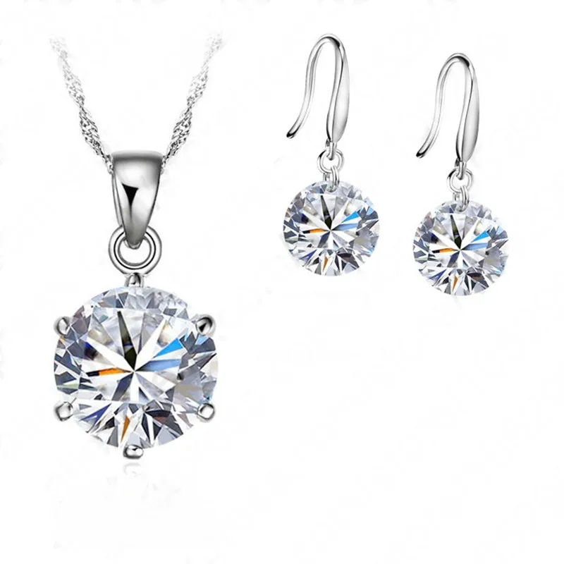 New Fashion Crystal Jewelry Set Cubic Zirconia CZ Pendant Necklace 925 Sterling Silver Jewelry Set Gift For Women Lovers