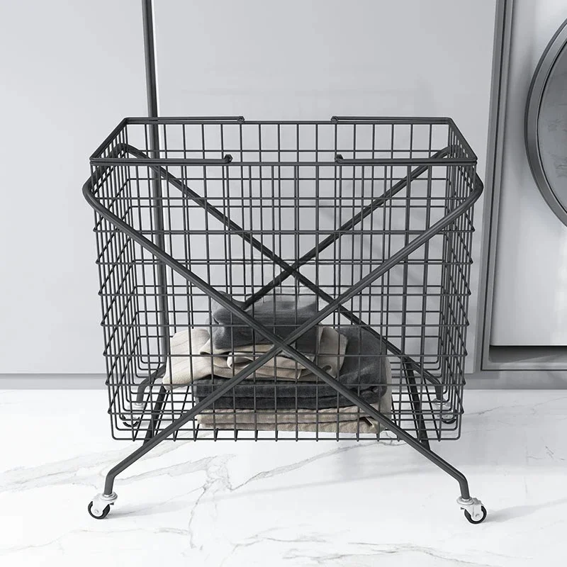 Modern Wrought Iron Laundry Baskets Toy Clothes Storage Basket With Wheels Bathroom Dirty Clothes Basket Household Large