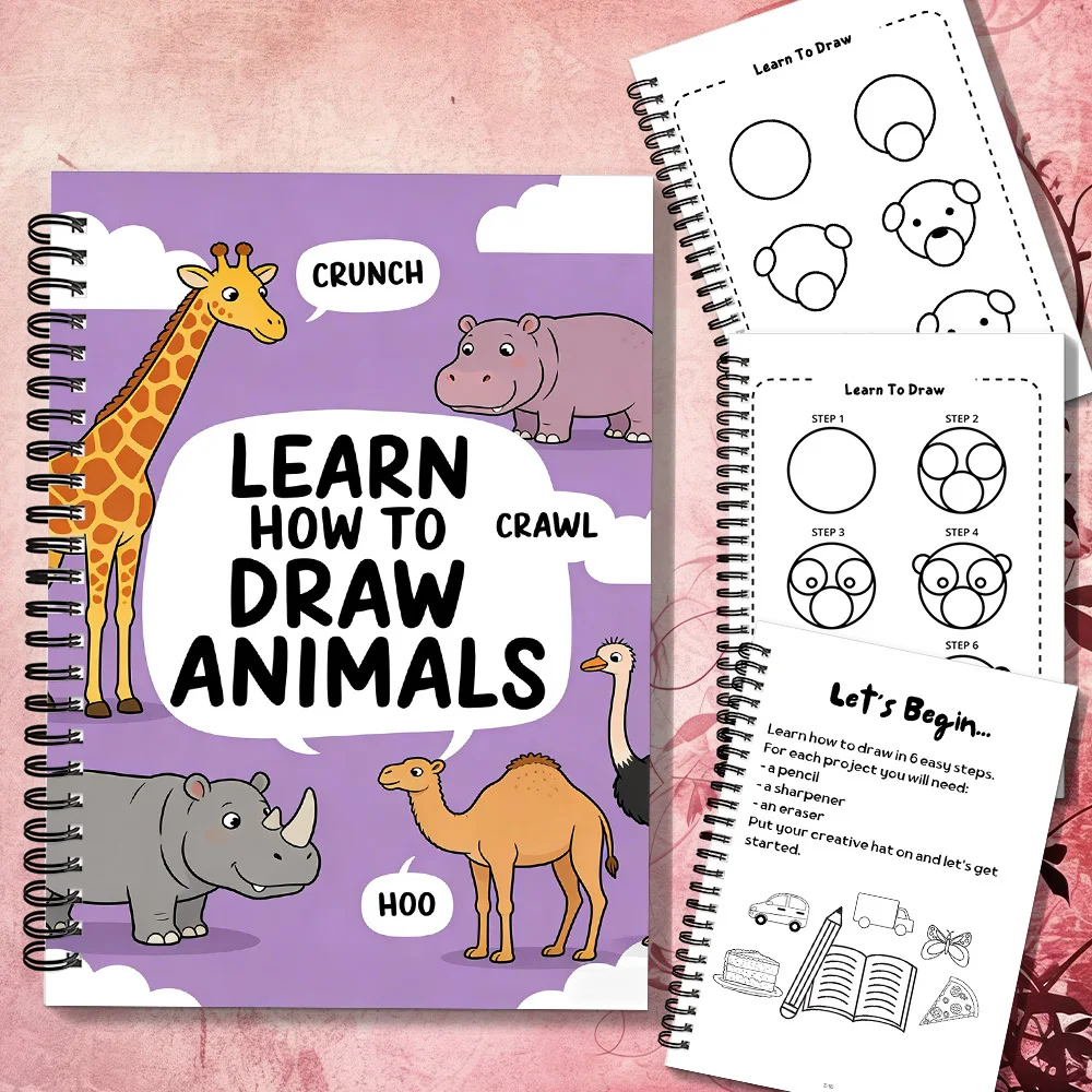 1 PC Interessante taccuino di storie a tema animali con punte di disegno, elementi crunch crawl hoo, adatto per la casa, ideale per gli appassionati d'arte