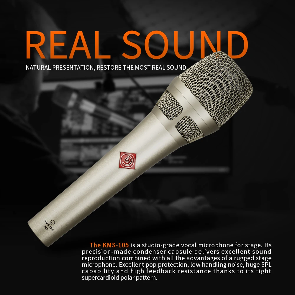 Debra KMS105 Professional Recording Microphone Wired Handheld Microphone with 48V Power Supply, High-Quality Sound Quality