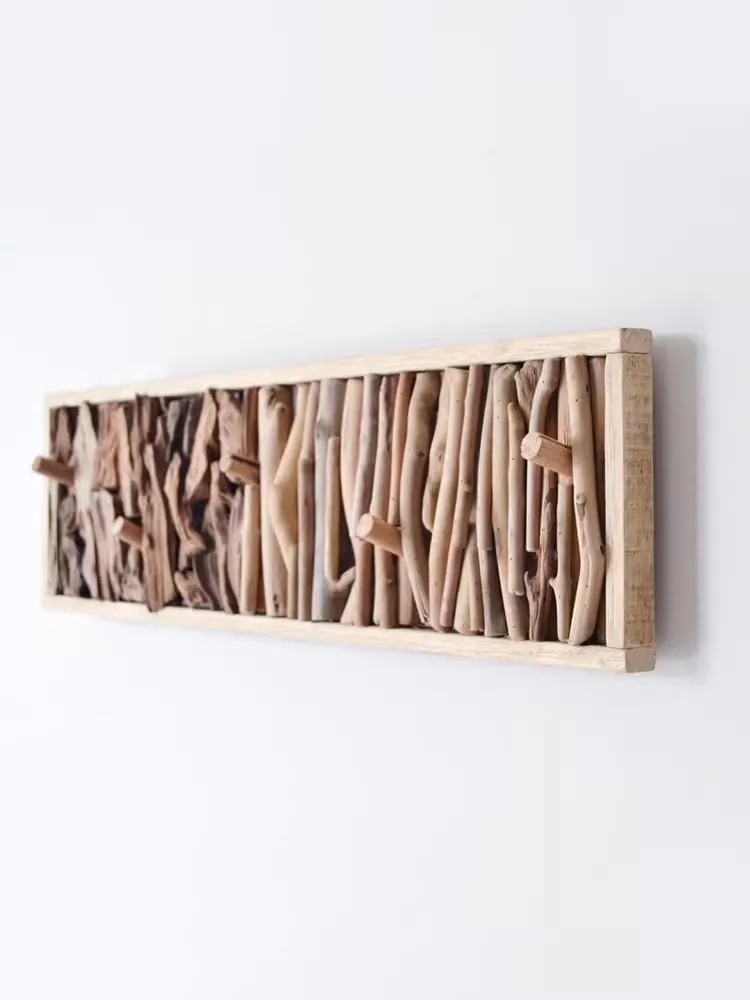 Creative handmade solid wood coat hook wall hanging bedroom entrance door back hanger free punching wall coat hook decoration