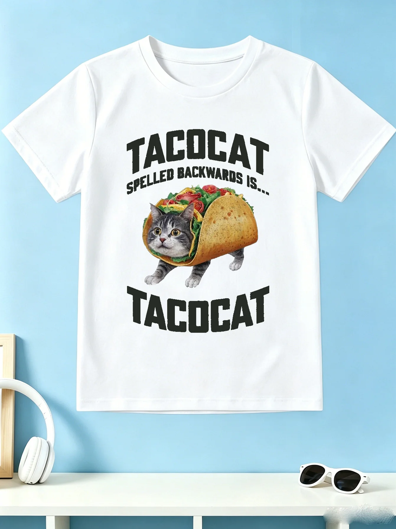 Children T Shirt Trendy Tacocat Cat In Taco Interesting Slogan Cartoon Art Print Short Sleeve Soft Cotton Kids Daily Outfit