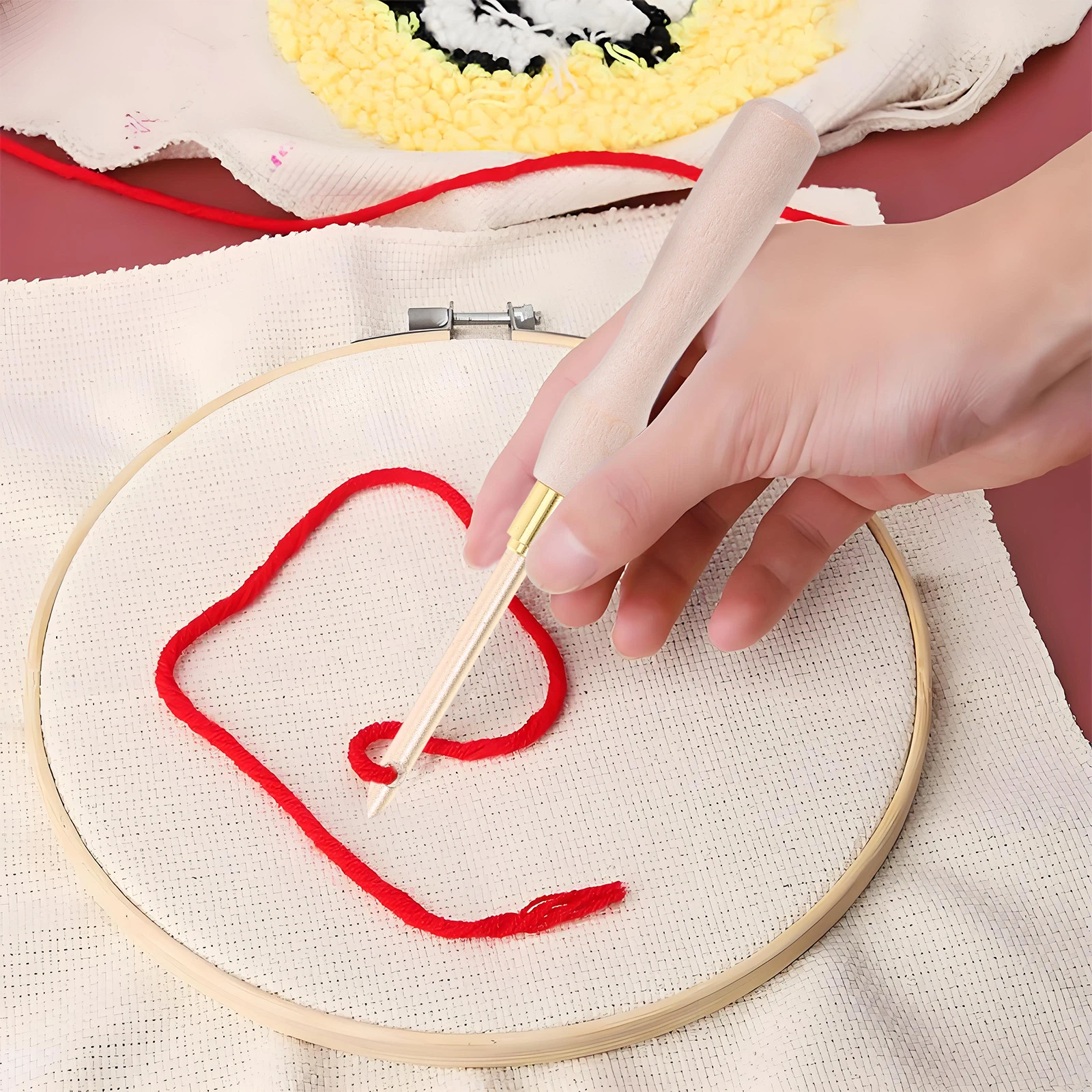 

Punch Needle Kit Embroidery Tools Wooden Design DIY Craft Needles Knitting Sewing Needle Punch Kits for Adults